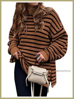 Oversized Striped Sweater - Soft Chunky Knit Long Sleeve